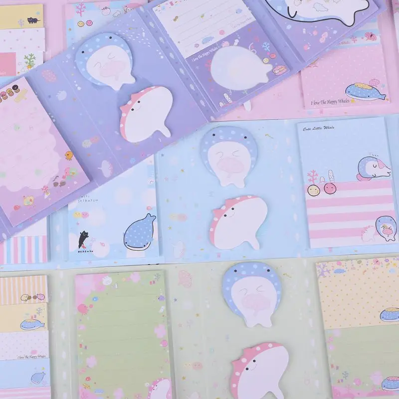

2021 New Cute Happy Whale 6 Folding Memo Pad Sticky Note Memo Notepad Bookmark Stationery