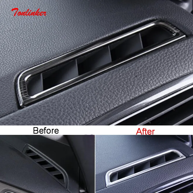 

Tonlinker 2PCS DIY car styling ABS Chrome dashboard decorative light outlet box cover case Stickers for VW NEW GOLF 7 accessries