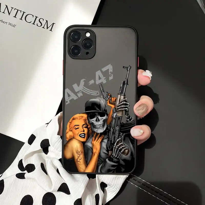 

Phone Case For iPhone 12 11 Mini Pro XR XS Max 7 8 Plus X AK47 Gun Coque Simple black white Matte transparent cover