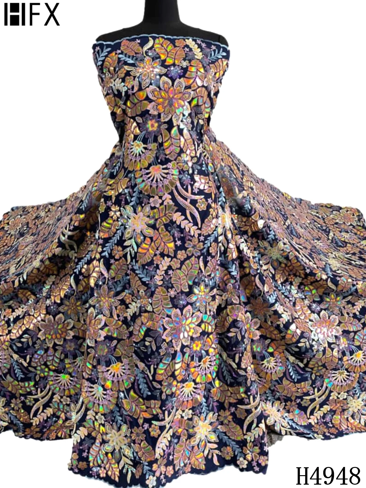 

HFX African Lace Fabric 2021 Sequence Velvet Lace Fabric Embroidered Nigerian Tulle Lace Fabric With Sequins For Party F4948