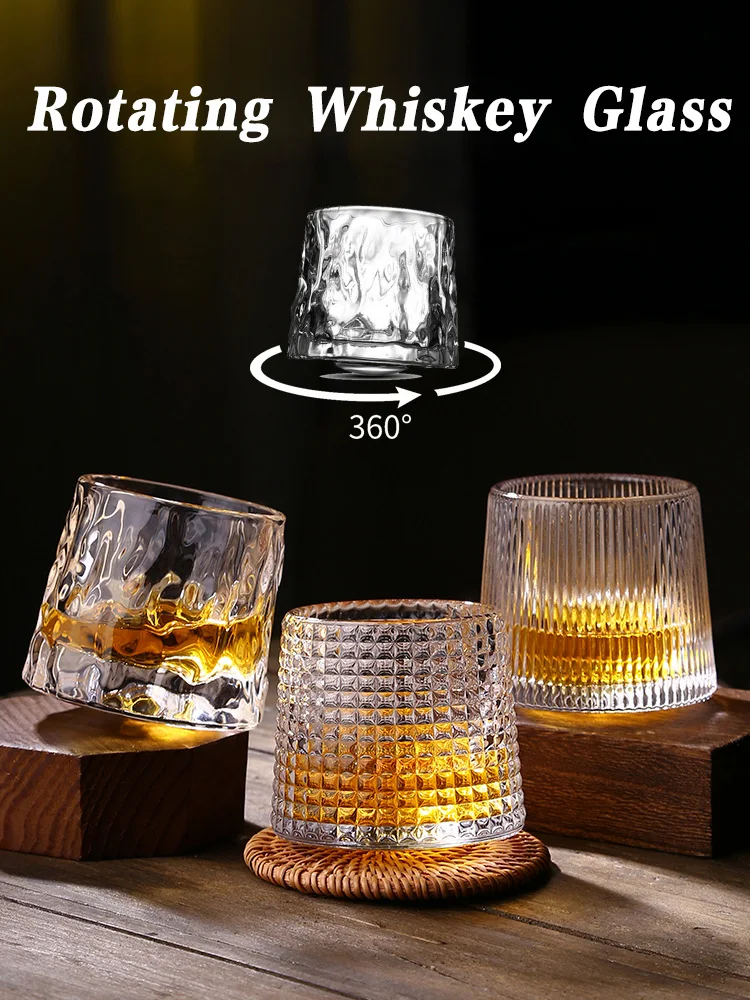 

Creative 360° Rotating Whiskey Glass Transparent Red Wine Cocktail Beer Cup Tumbler Release Stress Cup Home Kitchen Bar Cup Ware