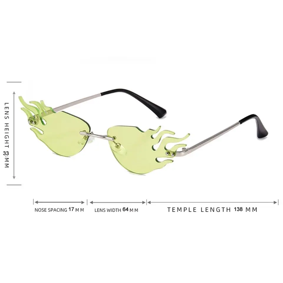 

Fashion Small Cat Eye Fire Flame Sunglasses Women Men Rimless Wave Eyewear Luxury Trending Narrow Sun glasses Streetwear