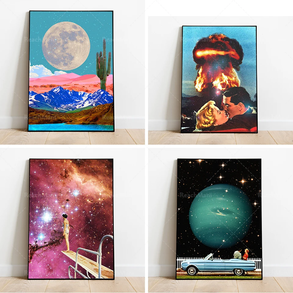 Space pool винтажный коллаж искусства ретро искусство сюрреализм Психоделическое