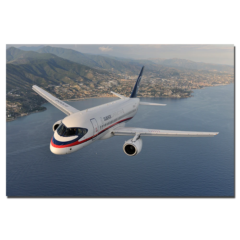 Плакаты с самолетом Sukhoi SuperJet 100 холст тканевые принты сделай сам картины в рамке