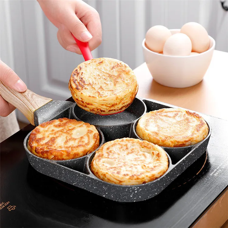 

Four-hole frying pan, omelette pan, non-stick egg pancake, steak pan, steaming eggs, ham pan, breakfast pan, gourmet cooking