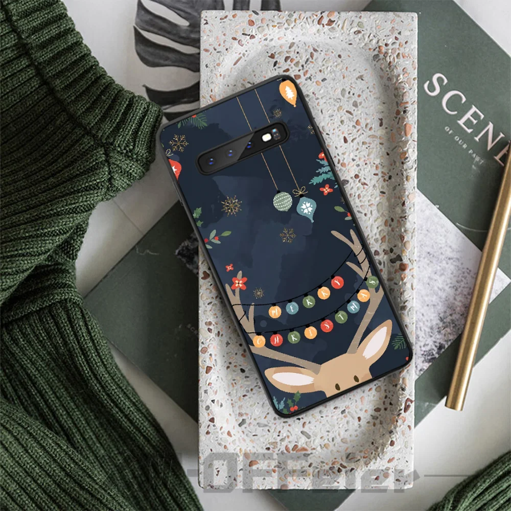 Reayou Cartoon Christmas Deer &amp Snowman Black Phone Cover for Samsung S9 plus S5 S6 edge S7 S8 S10 E | Мобильные телефоны и