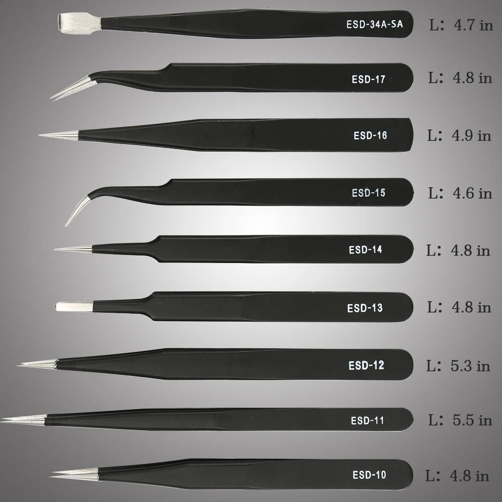 Набор антистатических пинцетов 9 шт. высокоточный изогнутый Прямой пинцет из