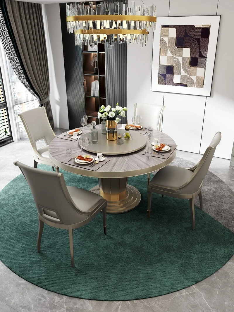 

Creative dining table and chair combination with rotary table in light luxury restaurant
