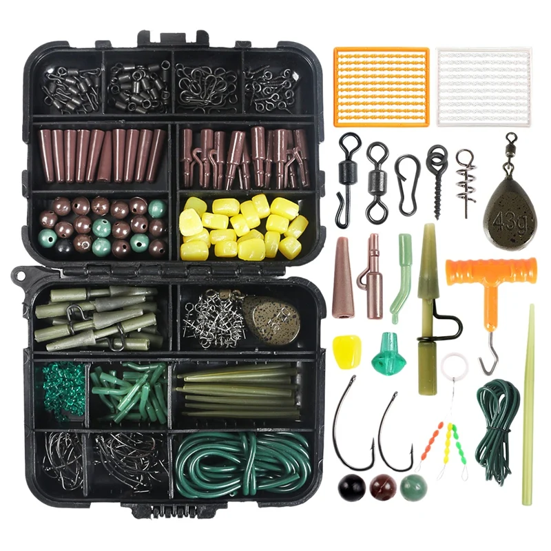 

277Pcs Carp Fishing Tackle Kit-Assorted Carp Fishing Equipment Set Including Carp Hooks Fishing Swivels Clips Sinker