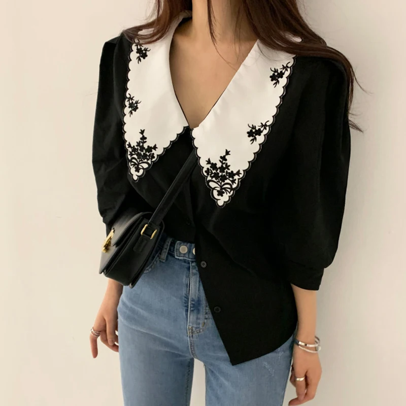 Neploe Blusas Mujer De Moda 2021 элегантные белые рубашки с цветочной вышивкой блузка