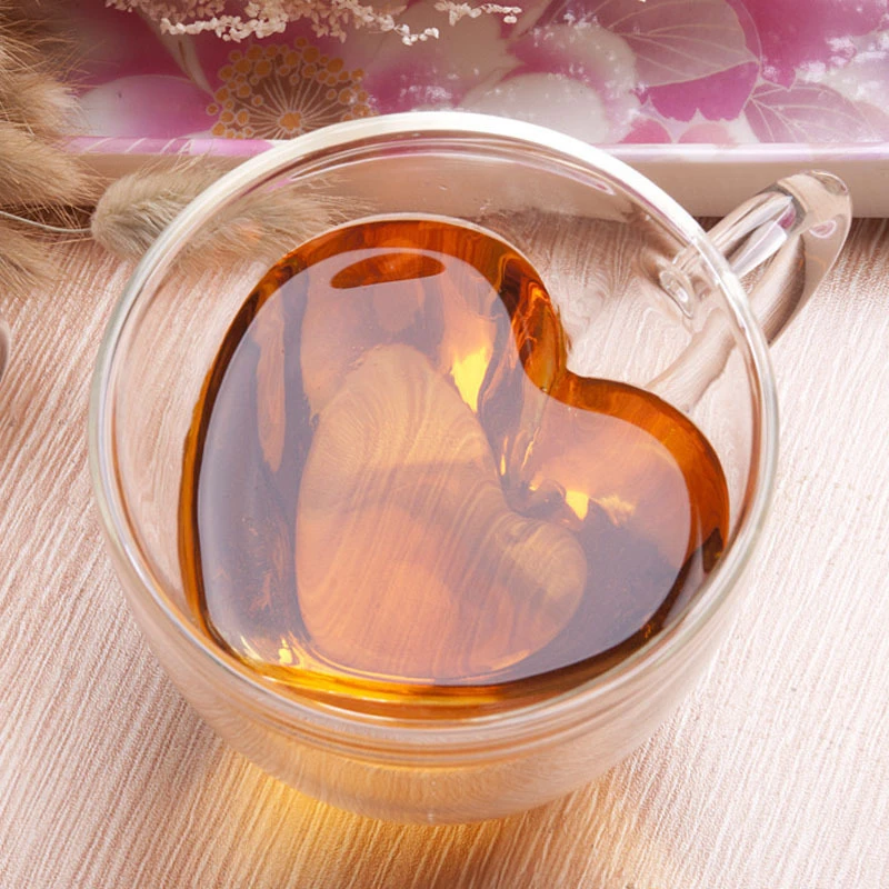 

1PC Heart Love Shaped Glass Mug Couple Cups Double Wall Glass Mug Resistant Tea Beer Mug Milk Lemon Juice Cup Drinkware