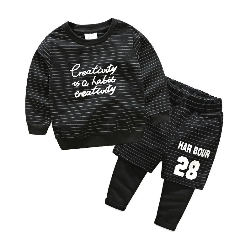 

2020 Autumn Spring 2 3 4 6 8 10 Years Cotton Comforte Striped Handsome Sweatshirt+Pants 2 Pieces Sports Set For Kids Baby Boys