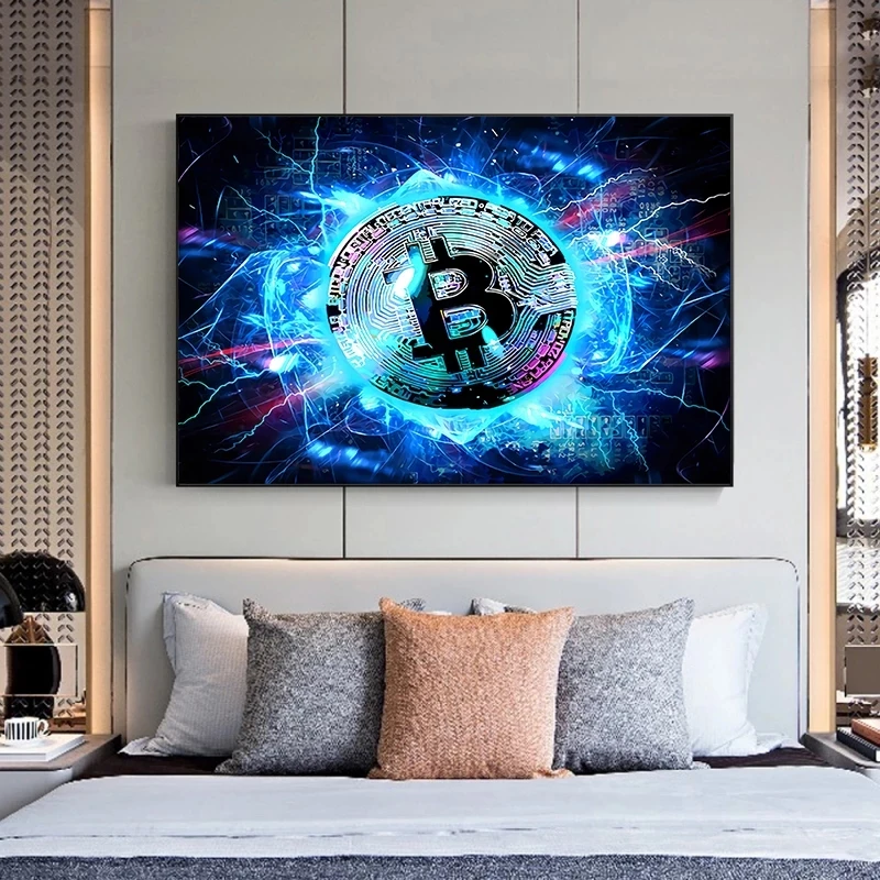

Bitcoin Blue Background Poster Canvas Painting Creative Fashion Style Wall Art Living Room Home Decoration Mural(No Frame)