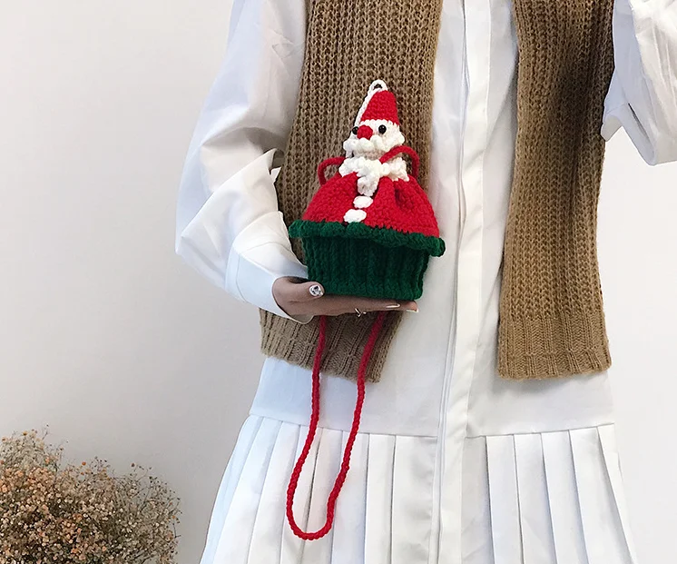 

Christmas hand-knitted bag diy material package homemade Christmas tree elk Santa Claus knitted woolen bag