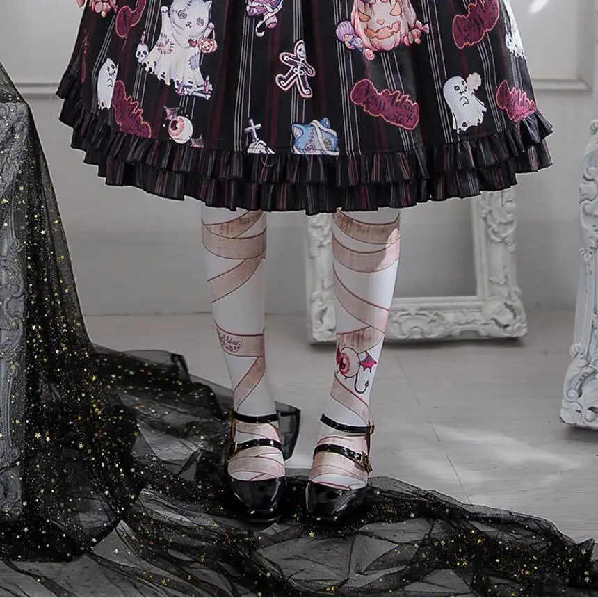 Женские колготки в японском готическом стиле с принтом демона длинные панк