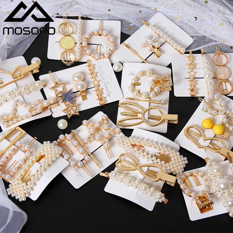 Новые женские жемчужные заколки для волос Mosodo заколка в форме сердца и звезды