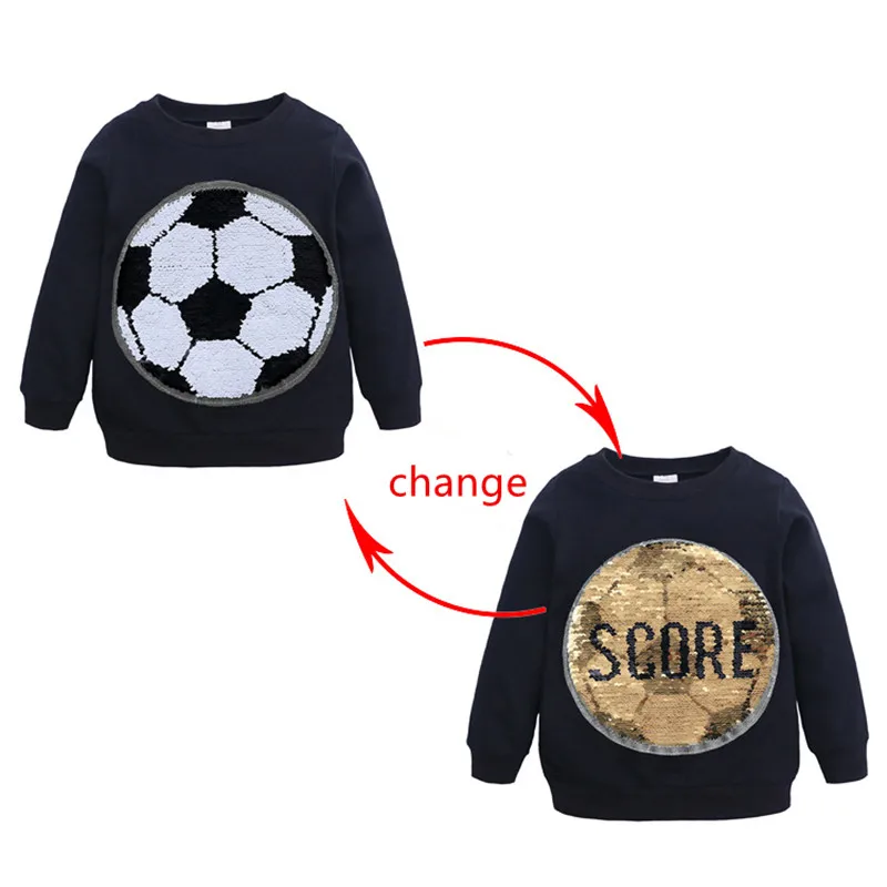 

Baby Boys T-shirts Girls Sequin Long Sleeve Sweater shirt Discolored Pullover Sport Cartoon Tops Children Casual Outerwear