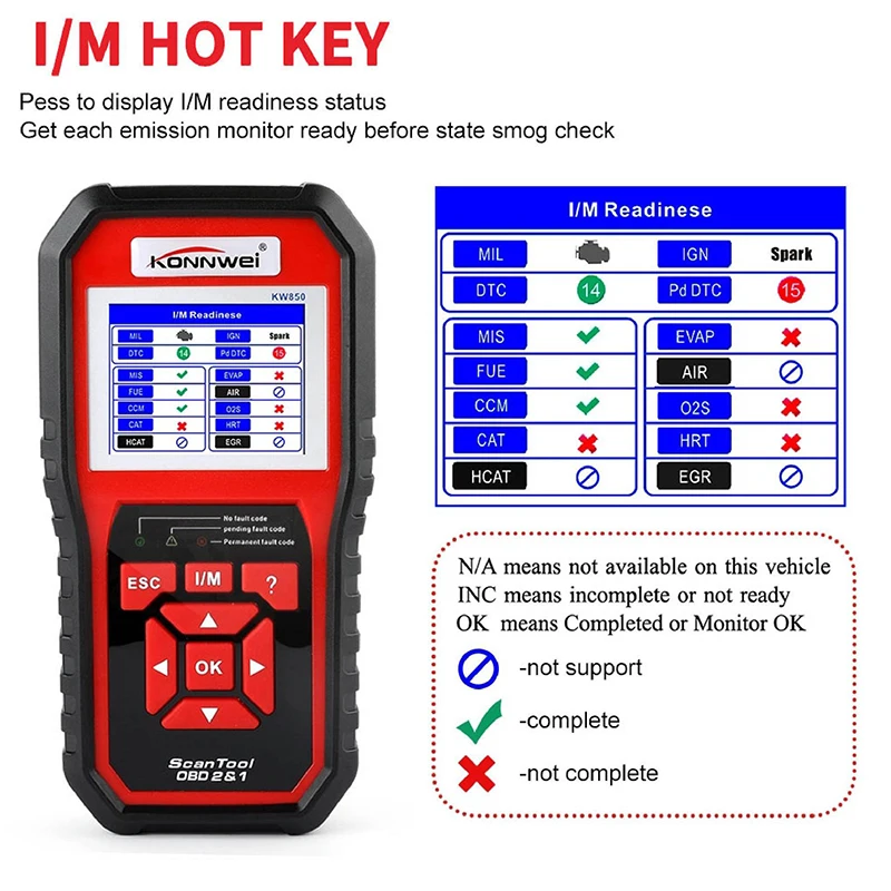 Car Diagnostic Scanner Tools OBD 2 Auto Diagnostic Tool Check Engine Automotive Car Scanner Code Reader Black KONNWEI KW850 OBD2