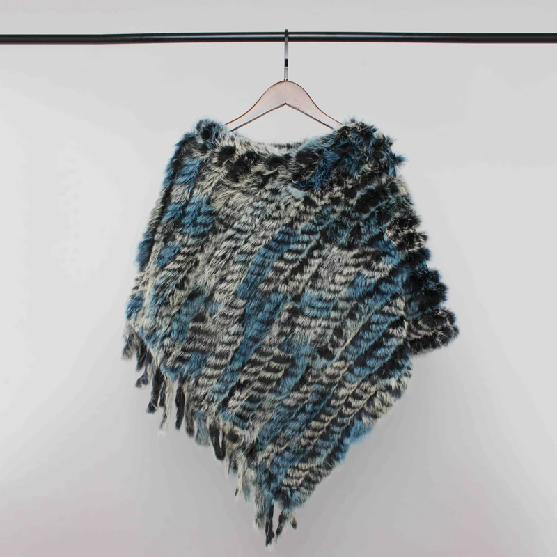 Шаль из натурального кроличьего меха для девочек осенне-зимняя вязаная шаль