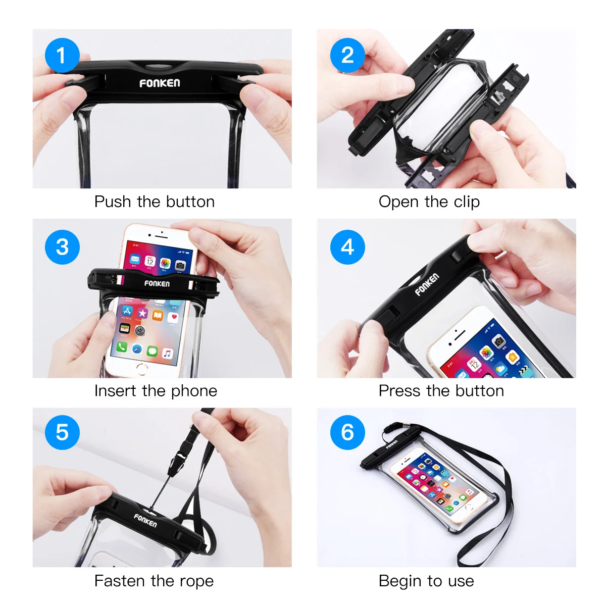 

FONKEN Full View Waterproof Case for Phone Underwater Snow Rainforest Transparent Dry Bag Swimming Pouch Big Mobile Phone Covers