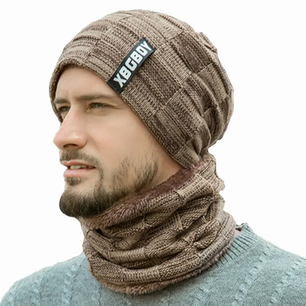 

Men Winter Beanie Hats Scarf Warm Windproof Knit Skull Cap Neck Warmer Thick Fleece Lined Hat Unisex Thermal Bonnet Hats Scarves