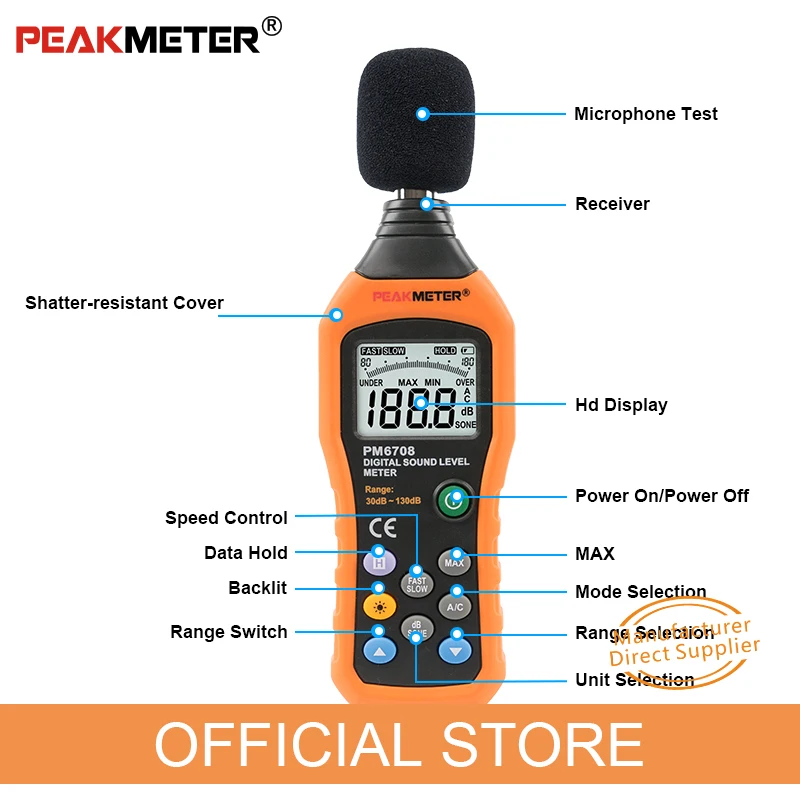Официальный PEAKMETER PM6708 ЖК цифровой звук децибел шум измеритель уровня дБ