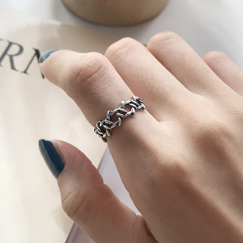 

PANJBJ New Braided Six-Pointed Star Ring Female Fresh Art Gift Boutique Jewelry Wholesale