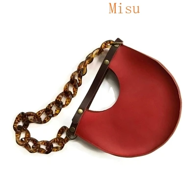 

Fashion Brand Solid Saddle acrylic Crossbody Bag Women PU Leather Handbag Luxury Semicircle Shoulder Bag Casual Messenger Bags