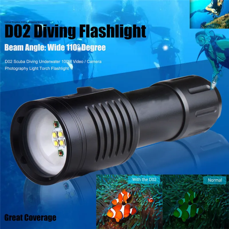 2019 D02 Дайвинг подводный 100 м видео/камера фотография свет факел Flashlig безопасности