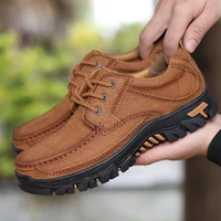 brand business style mens shoes genuine leather lace up men shoe rubber sole brown male shoe comfortable casual shoes 2019 new