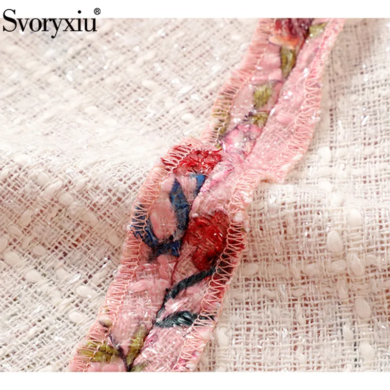 

Svoryxiu Fashion Runway Autumn Winter Party Dress Women's Elegant Flared Sleeves Lace Ruffles Patchwork Tweed Print Dress