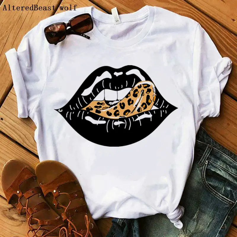 

Cheetah Tongue Lips Style T-shirt Women Fashion Harajuku Short Sleeve Print TShirt Funny Clothes Aesthetic 90s Vogue White Tee