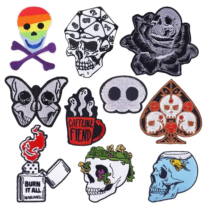 

Embroidered Patch Punk Skull Patch Biker Patches For Clothes Hippie Badge Iron On Patches For Clothing Rock Applique Stickers