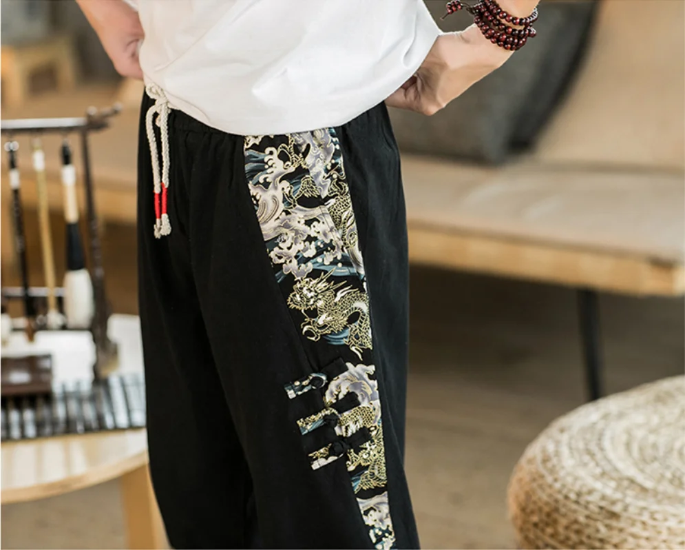 

Baggy Cotton Linen Harem Pants Japanese Style Men Hip-hop Plus Size Wide Leg Trousers Summer Printed Casual Pants Streetwear