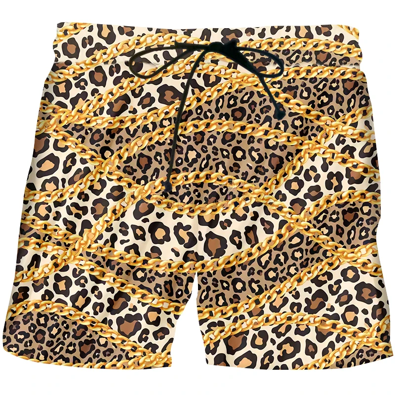 

NEW Summer Running Shorts Men 3D Leopard Golden Chain Print Hot Sale Summer Style Luxury Royal Men Clothes Hip Hop Short Homme