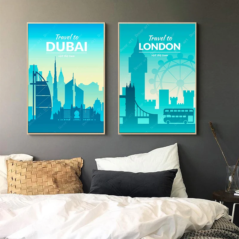 Travel to Roma Dubai London Sydney New York Canvas Paintings Vintage Wall Kraft Posters Coated Sticker Home Decoration Gift | Дом и сад