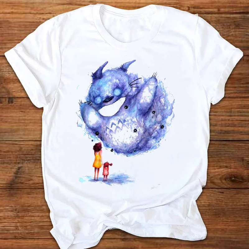 

2021 Women t shirt Totoro Cartoon Graphic t shirt 90s Girl Harajuku T shirt Fashion O-neck T-shirt White Summer Short Sleeve Top