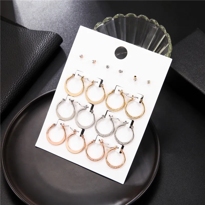 

Hip Hop Street Rose Gold Color Crysta Circle Geometric Drop Earring Set For Women Punk Exaggerated Statement Jewelry Wholesale