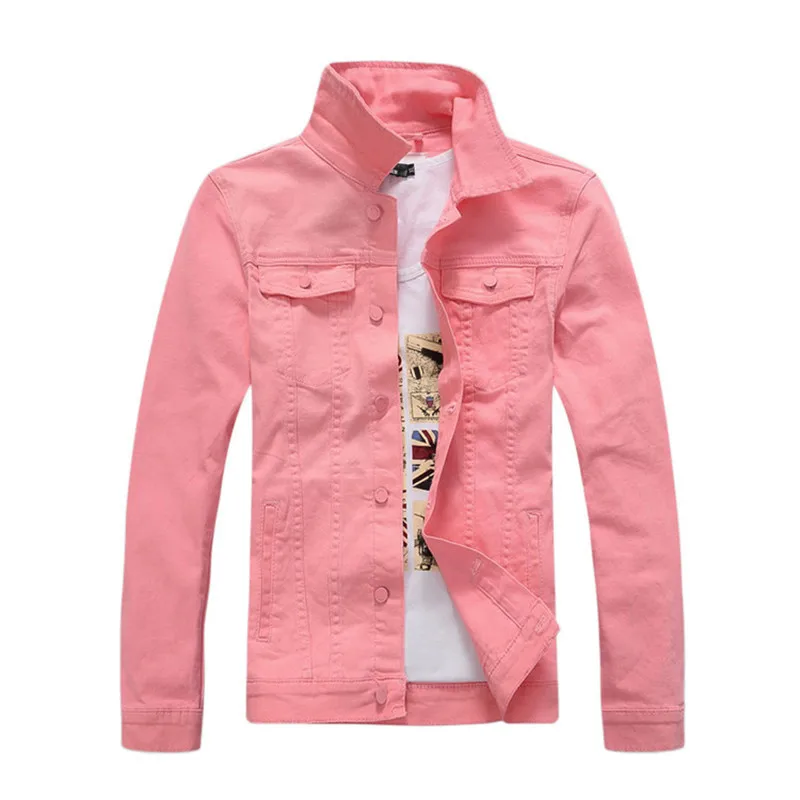 KIMSERE мужской Slim Fit розовые джинсовые куртки верхняя одежда модная повседневные