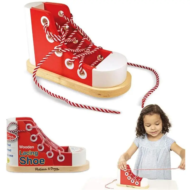 

Children Wooden Toys Multi-function Threading Shoes Early Education Tie Shoelaces Basic Life Self-care Skills Training Shoes Toy