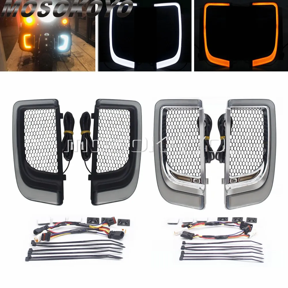 

Motorcycle LED Fairing Lower Grills For Harley Touring Street Road Electra Tri Glide FLHTK FLTRU 14-20 Turn Signal&Running Light