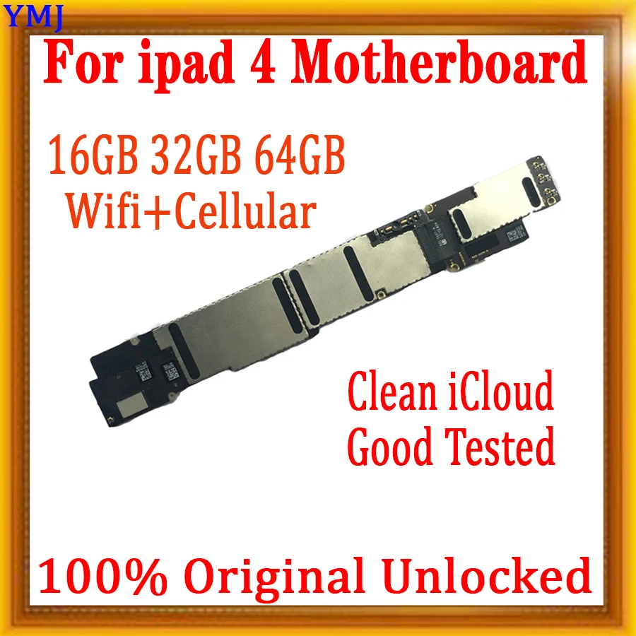 

With IOS system For ipad 4 Wifi/3G Cellular SIM version MotherBoard Original Unlocked free iCloud for ipad 4 Logicboard 16GB 32G