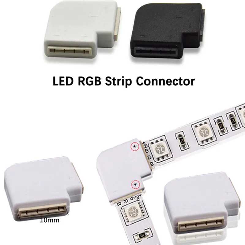 5PCS 4pin LED Corner Connector L Shape For Connecting Right Angle 10mm 5050 LED Strip Light RGB Color Easy install Strip images - 1
