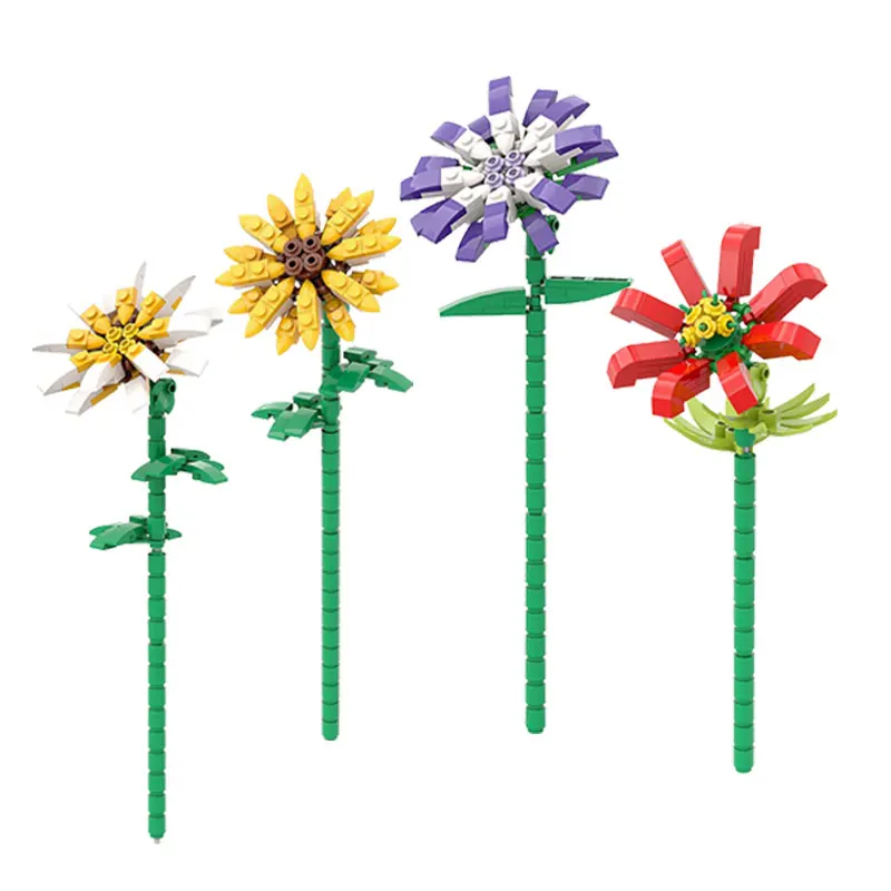 

Buildmoc Creator Colorful Flower Bouquets Rose Sunflower With Bees Potted Plants Moc Model Building Blocks Bricks Toys For Kids