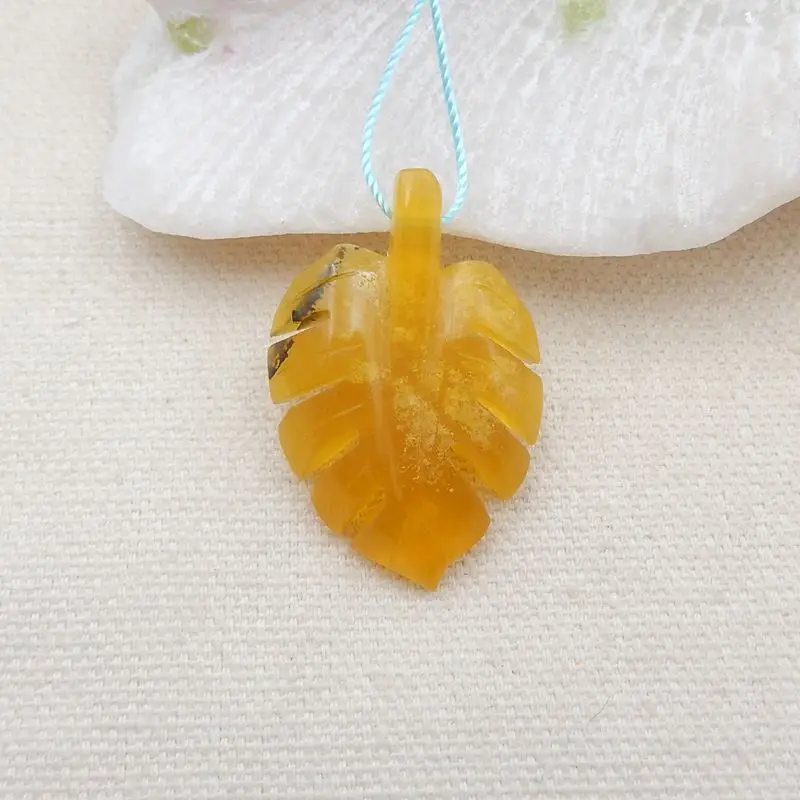 Натуральный Камень Резной лист желтый кулон опала шарик 35x23x6mm 5g ювелирные