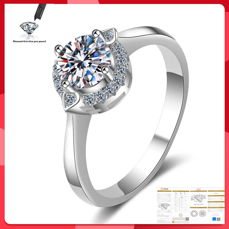 

Original Moissanite Ring 100% S925 Sterling Silver Wedding Valentine's Day 0.8CT 1CT D Color VVS1 Ring