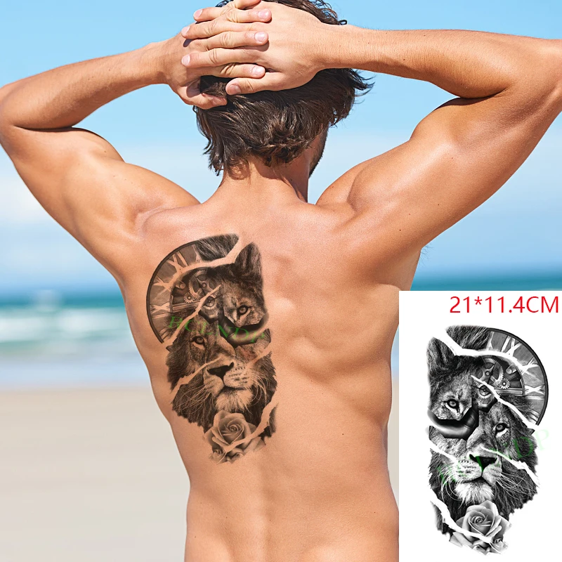 

Waterproof Temporary Tattoo Stickers Roma Clock Lion Animal Rose Flower Fake Tatto Flash Tatoo Body Art for Women Men