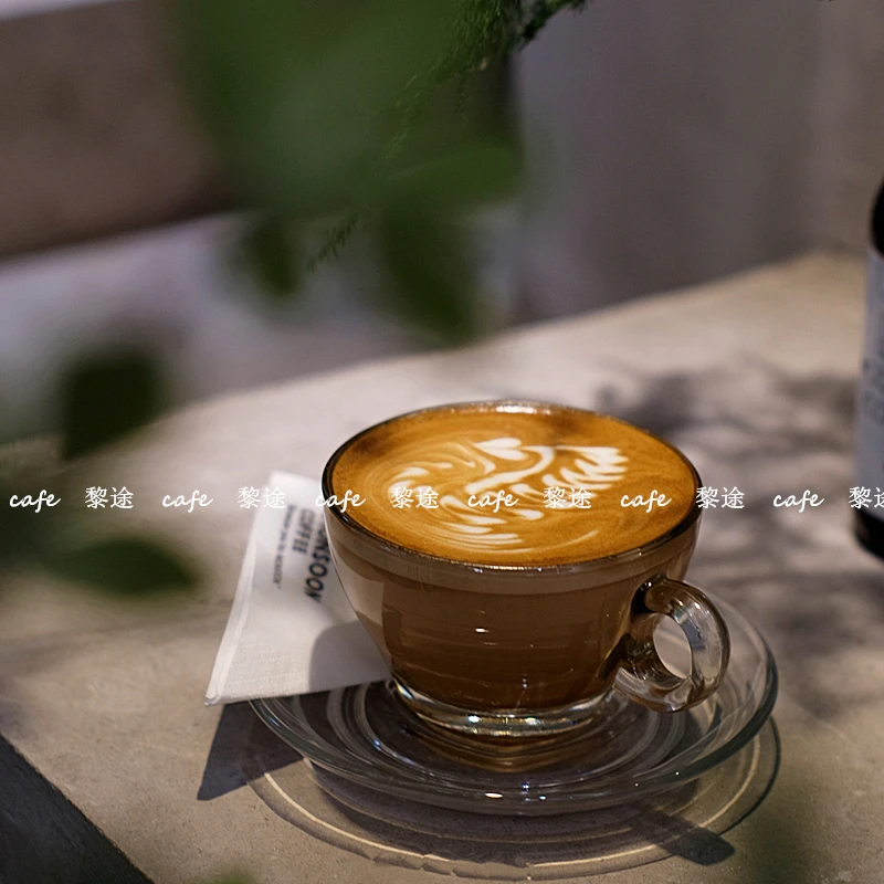 

Travel Nordic Style Coffee Cup Glass Handle Restaurant Espresso Cup Saucer Simple Kaffeebecher Household Daily Necessitie EF50CC