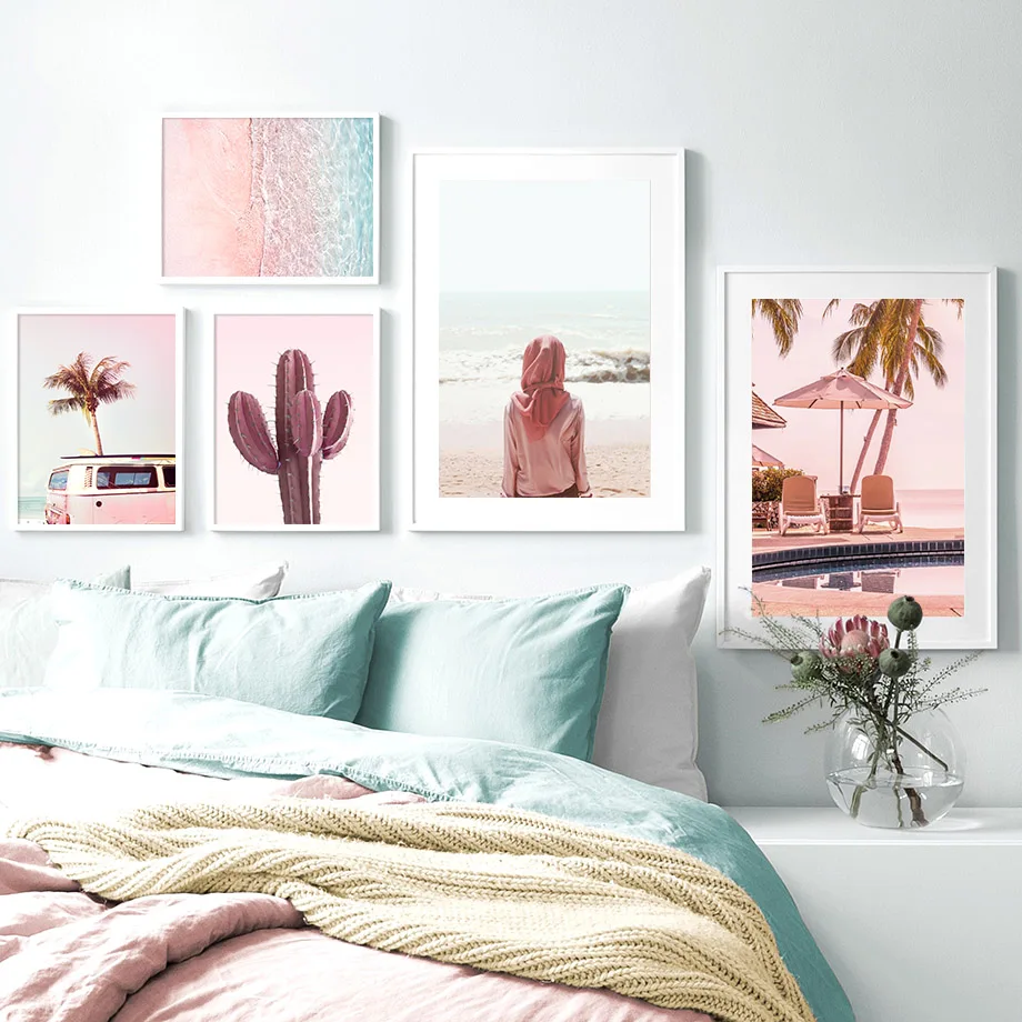 

Beach Girl Car Cactus Tree Pool Wall Art Canvas Painting Nordic Posters And Prints Landscape Wall Pictures For Living Room Decor