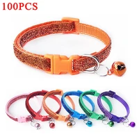 100 pieceslotwholesale glitter pet collar with bell adjustable puppy kitten neck strap collars for cat chihuahua accessories